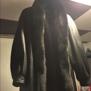 Genuine soft leather and fox fur swing coat.